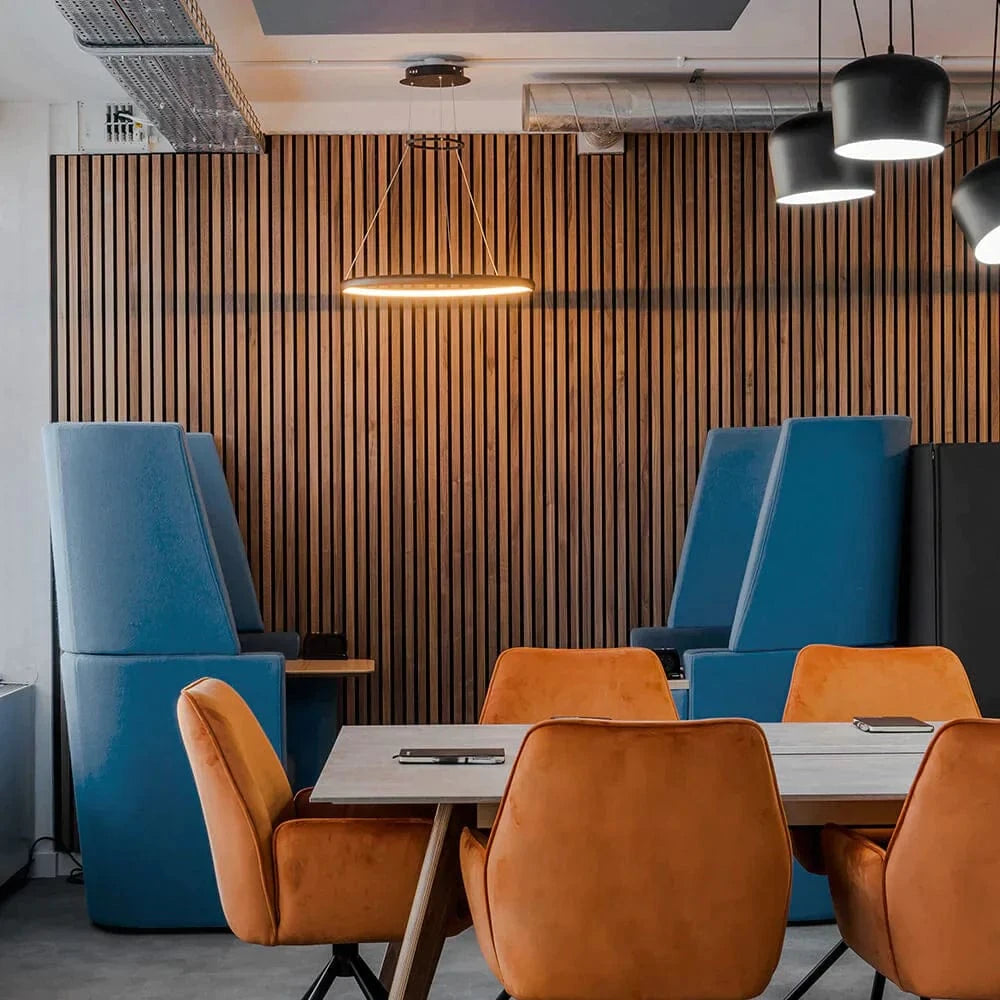 Decorative interior wood paneling.