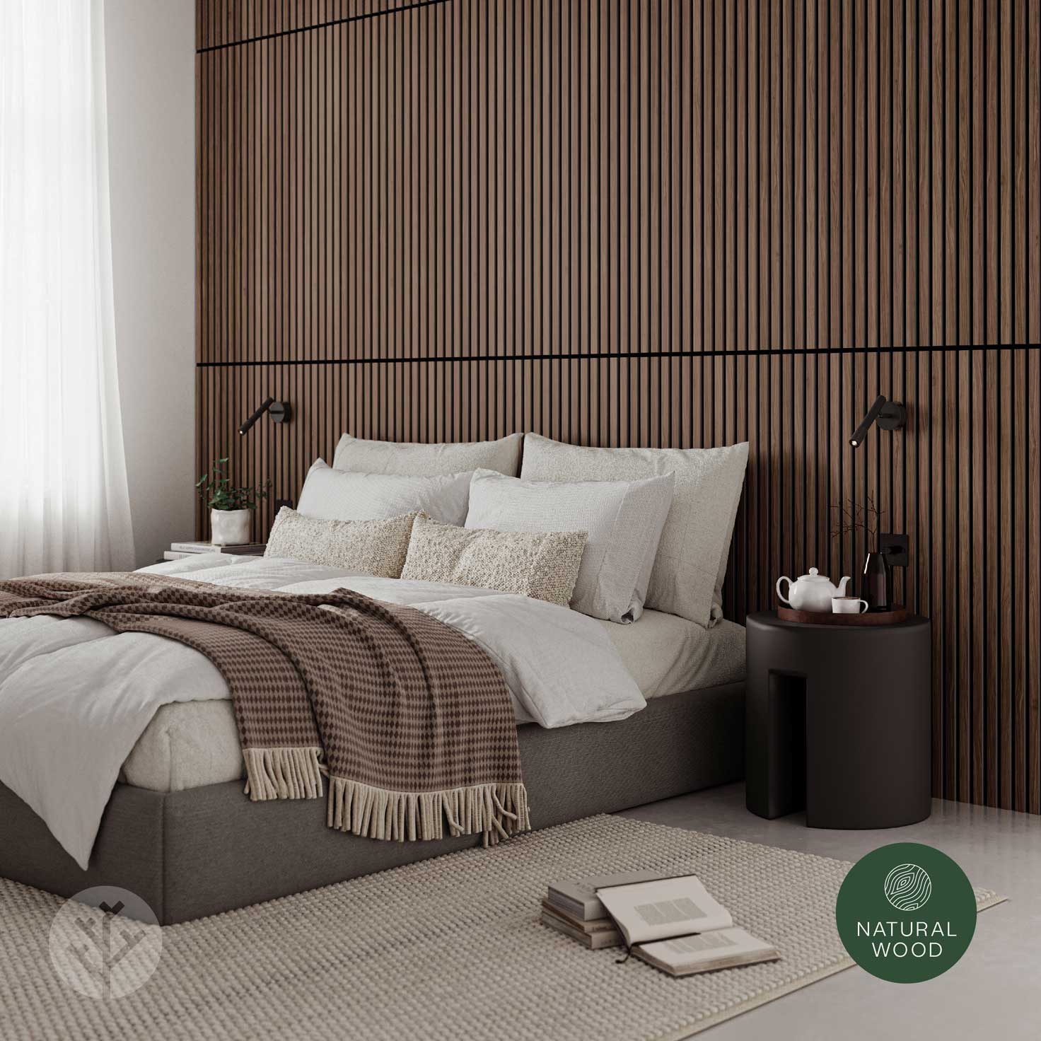 Panneaux muraux en bois à lattes acoustiques en noyer naturel Slatpanel®