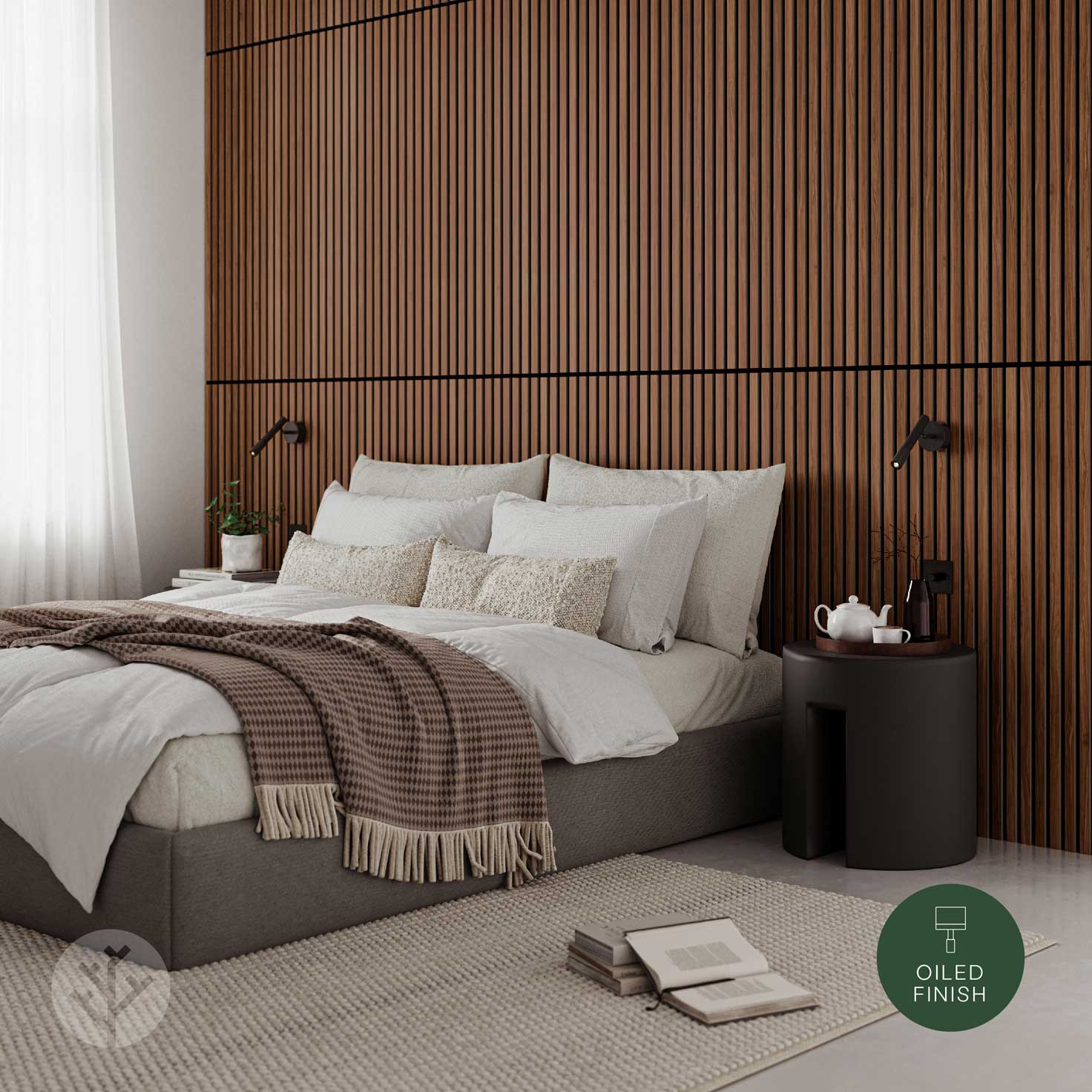 Panneaux muraux en bois à lattes acoustiques en noyer naturel Slatpanel®