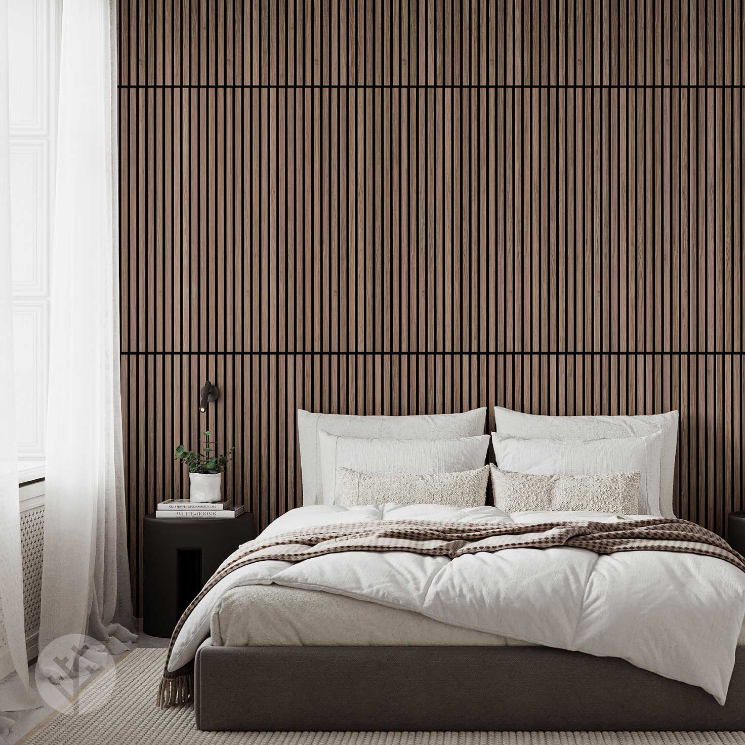 Panneaux muraux en bois à lattes acoustiques en noyer naturel Slatpanel®