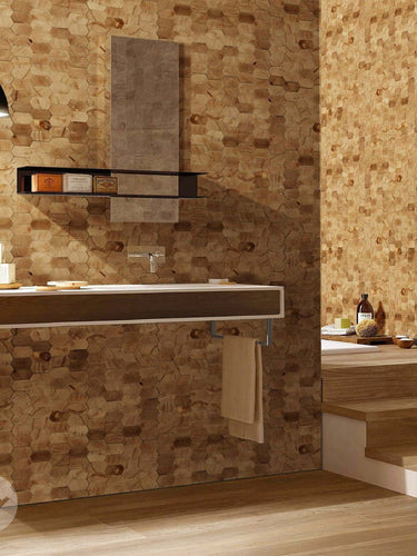 Geometrical Honeycomb Natural Wood Mosaic Wall Panels