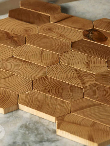 Geometrical Honeycomb Natural Wood Mosaic Wall Panels