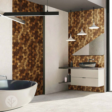 Stereo Standard-Hex Natural Wood Mosaic Wall Panels