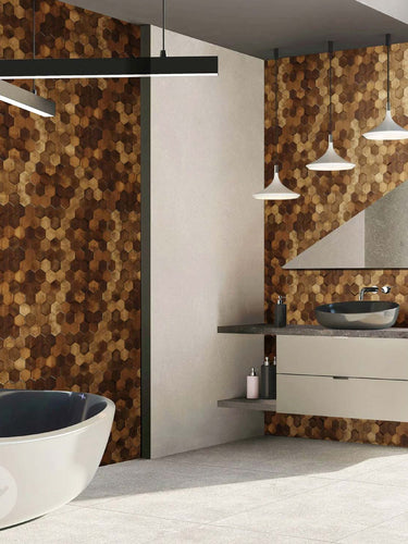 Stereo Standard-Hex Natural Wood Mosaic Wall Panels