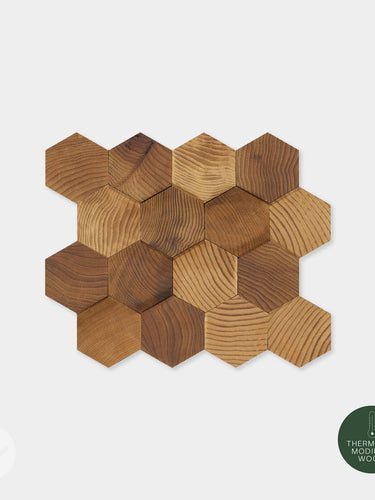 Stereo Standard-Hex Natural Wood Mosaic Wall Panels