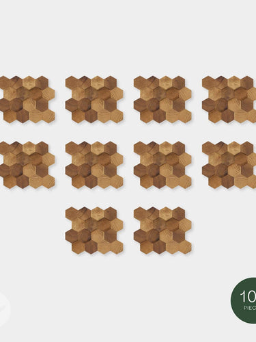 Stereo Standard-Hex Natural Wood Mosaic Wall Panels