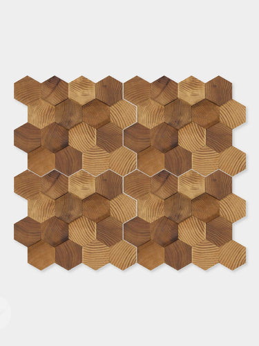 Stereo Standard-Hex Natural Wood Mosaic Wall Panels