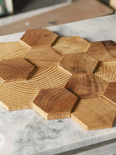 Stereo Standard-Hex Natural Wood Mosaic Wall Panels