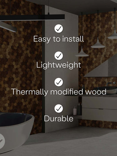 Stereo Standard-Hex Natural Wood Mosaic Wall Panels