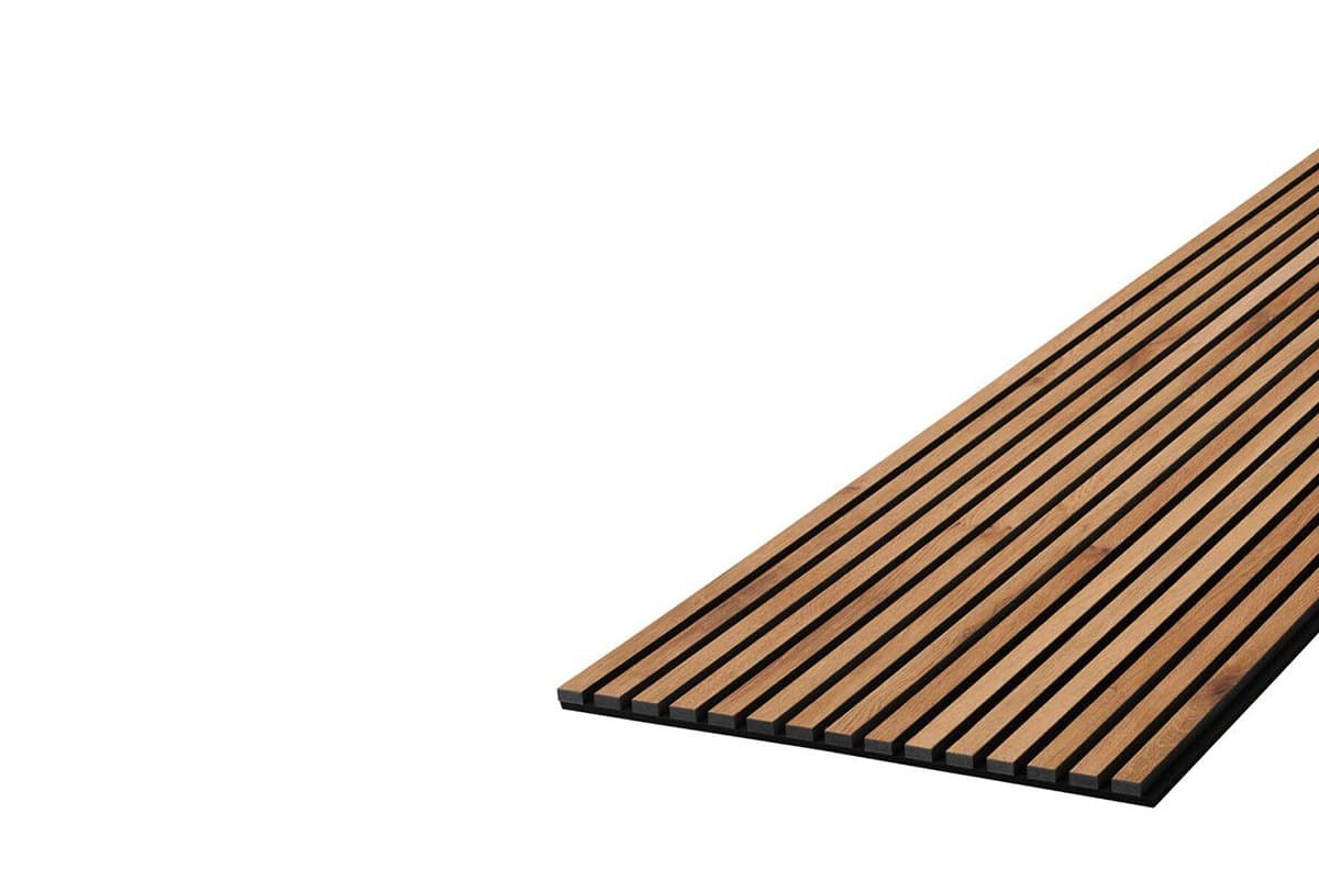 Oak slat panel in an natural oak finish.