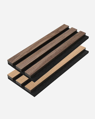 Boîte d'échantillons de panneaux muraux en bois à lattes acoustiques Slatpanel® en chêne et noyer