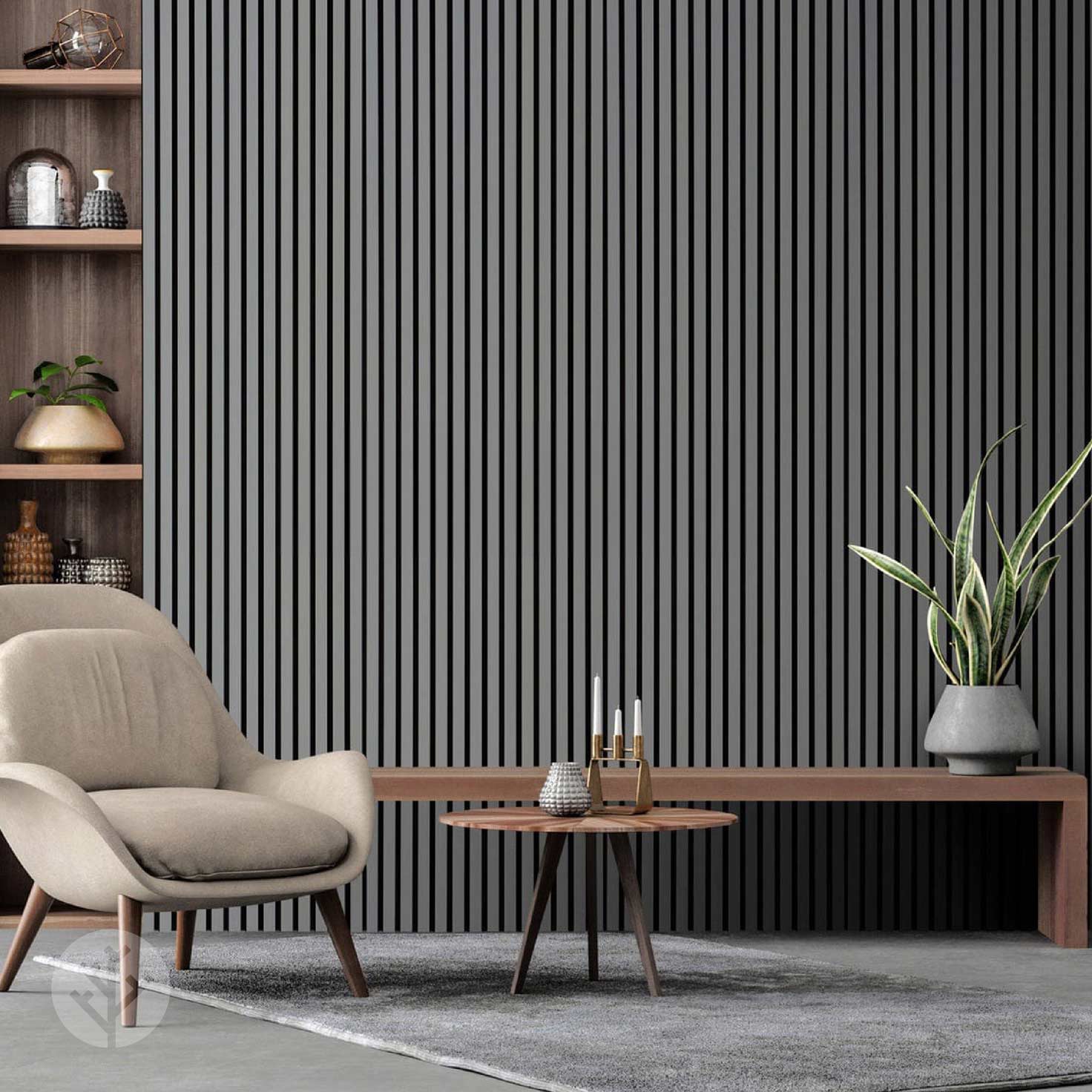 Dusty Grey Acoustic Slat Panels | Vertical Wood Slat Wall Panels